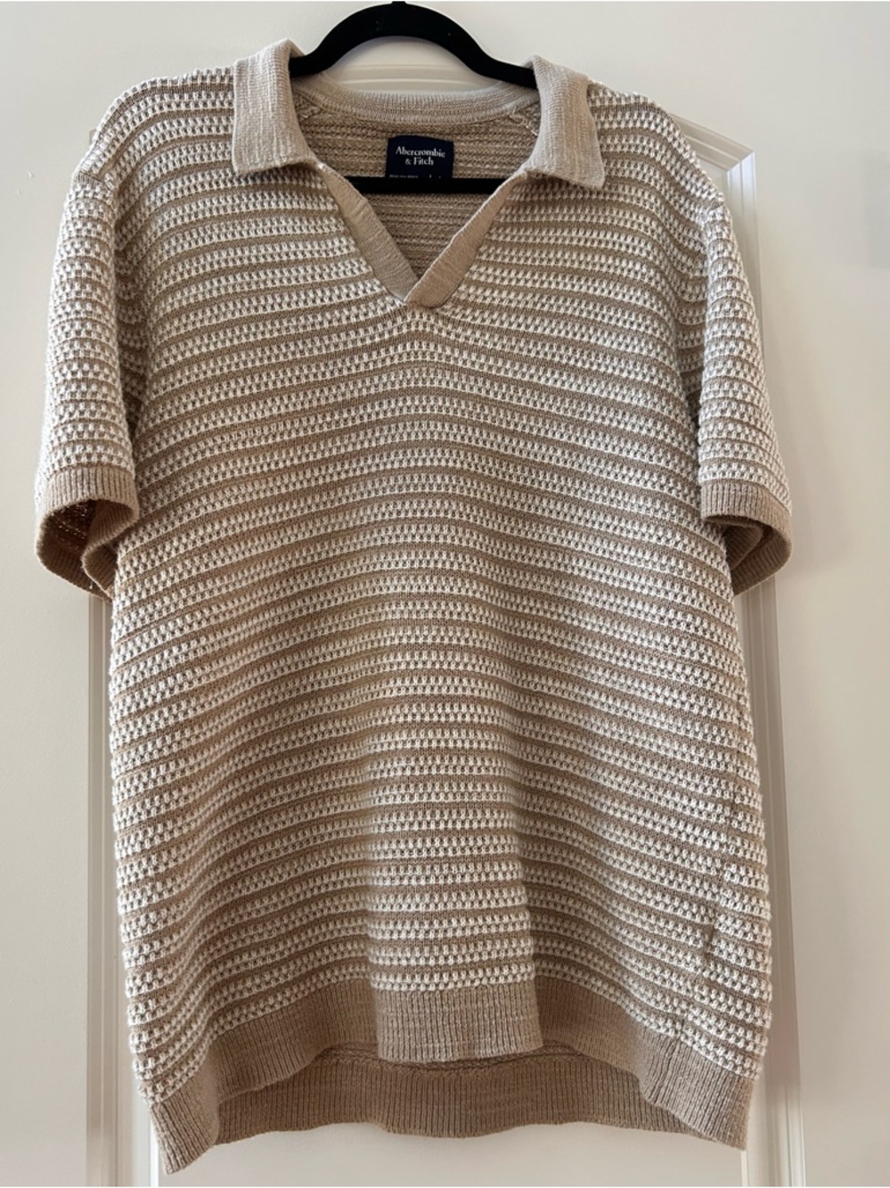 Abercrombie & Fitch Open Knit Striped Johnny Collar Retro 100% Cotton Sweater. L
